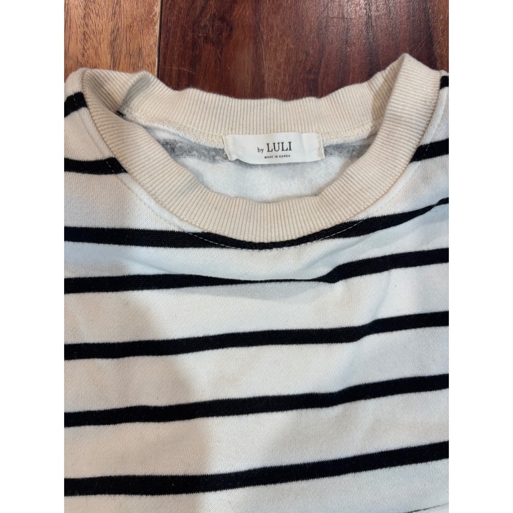 by LULI sz M sweatshirt dress women ivory black striped long sleeve side slit